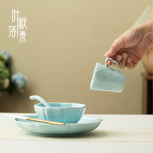 Juego de Tazones de Cerámica con Relieve, Forma Irregular, Color Azul Claro, Vajilla para Uso Diario - Product Image 3