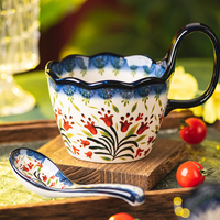 Produit chaud rétro luxe bohème cadeau fleur verres en céramique tasses à café tasses à lait avec plaque pour un usage domestique
