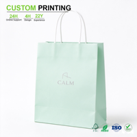 Sac en papier vert sauge imprimé sur mesure avec marque de positionnement et poignée en ruban blanc pour l'emballage de produits de soin et de vente au détail en boutique (vente en gros)