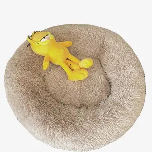 2024 Hot Sale Luxury Fluffy Plush Soft Warm Cat Bed Couch Comfortable Non-Skid Bottom Round Cushion Pillow Dog Bed