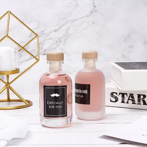 Bouteille en verre givré transparente à fond lourd pour vodka, <span class=keywords><strong>gin</strong></span>, café, sauce, jus, rechargeable avec bouchon en bois – Grande Vente - Product Image 2