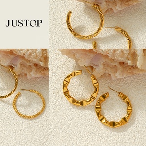 Trendy Women's Hoop <b>Earrings</b> 18K Gold Plated <b>Hook</b> Shape Waterproof Stainless Steel Hypoallergenic Fashion Jewelry OEM/OEM - Product Image 3