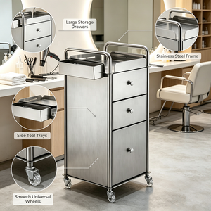 Wallybeauty Luxury Stainless Steel Hair Salon Working <b>Trolley</b> Cart <b>Trolley</b> Salon Station <b>Trolleys</b> with Wheels - Product Image 4