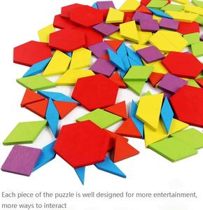 155Pcs <b>Puzzle</b> for Kids Colorful Intelligent Educational Wooden Pattern Blocks Set Montessori Tangram <b>Toys</b> - Product Image 3
