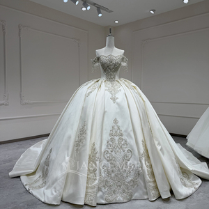 Xx75 Modern Luxury Satin Ivory Floor-Length Ball Gown with <b>Silver</b> Floral Appliques and Embroidery Wedding <b>Dress</b> for - Product Image 1