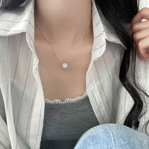 Collar de Plata S925 de Moda, D9401, Simple y Elegante, con Perlas Sintéticas, Cadena para Clavícula para Mujer con Temperamento - Product Image 2