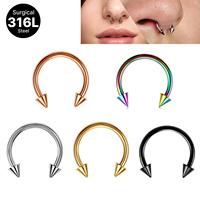 Perhiasan tindik tubuh dari baja tahan karat 316L, anting-anting barbell sepalu kuda berulir dalam, untuk septum, alis, daith, hidung, dan tulang rawan.