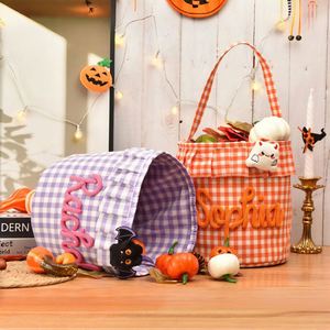 Cesta de lujo para dulces con bordado, encanto espeluznante, volantes personalizados, tela a cuadros, bolsa de almacenamiento para juguetes, Halloween - Product Image 2