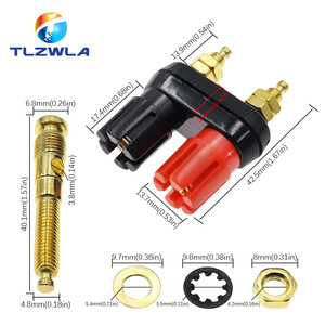 Tlzvla Dual Banana <b>Plug</b> <b>Speaker</b> Connector 4mm Right Angle Red Black Insulated Terminal Block For Audio Devices - Product Image 4
