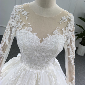 Vestido de Novia de Manga Larga, Elegante, con Escote Corazón, Apliques y Cola de Capilla, Corte en A, Vestidos de Novia Lsbh17 - Product Image 6