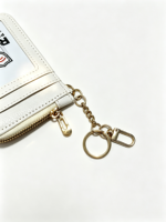 Dompet Kartu Mini Fashion Mutiara Berlapis PVC dengan Cetak Pola, Penutup Kancing PU RFID, Resleting, dan Gantungan Kunci untuk Wanita, Tersedia OEM