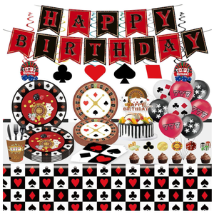 Artículos para Fiesta de Cumpleaños con Temática de Casino: Platos, Vasos, Servilletas, Mantel, Decoración para Mesa, Pancarta, Guirnalda, Globos, Adornos para Cupcakes - Product Image 1