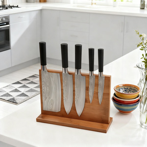 Porte-couteaux magnétique en bambou, 5 pièces, rangement pour comptoir, support à couteaux de cuisine - Product Image 3