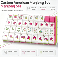 Ubin Mahjong Akrilik 3 Lapis Warna Merah Mawar Funky Trade, Ubin Merah Muda Ukiran Tangan dengan Pola Bunga, Hati, dan Cetakan Kustom