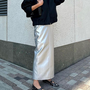 Newest Design Women Fashion Side Zipper Back Slit <strong>Green</strong> Leather <strong>Skirt</strong> Latest Y2K <strong>Long</strong> Metallic <strong>Skirt</strong> Design - Product Image 4