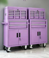 Armoire à outils roulante violette avec coffre à outils supérieur amovible, tiroirs verrouillables et chariot d'atelier mobile à double porte