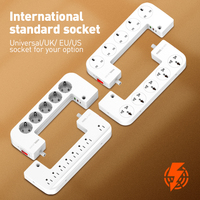 LDNIO SN5310W Regleta de Viaje Eléctrica con 5 Tomas de Corriente EU/UK, Extensión Universal con Puerto USB y Protector de Sobretensión