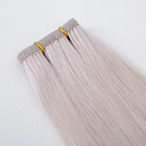 TopElles flat weft high quality no tange customized Wholesale virgin hair remy hair extension with silver color for salon