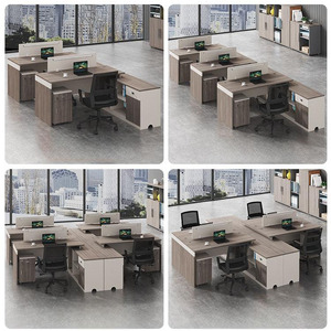 Poste de travail moderne de luxe en bois pour 2 à 8 personnes, bureau cloisonné avec tiroir en acier pour mobilier de bureau de villa - Product Image 3