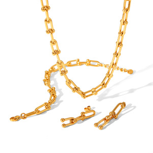 Conjunto de Joyería de Acero Inoxidable con Baño de Oro PVD, Diseño de Herradura en Forma de U, para Mujer, Regalo para Fiesta, Collar, Pulsera y Aretes - Product Image 1