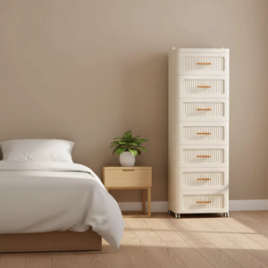 Cómoda de <span class=keywords><strong>Plástico</strong></span> Independiente con 7 Cajones y 4 Ruedas, 39 x 29.5 x 119 cm, Beige - Product Image 2