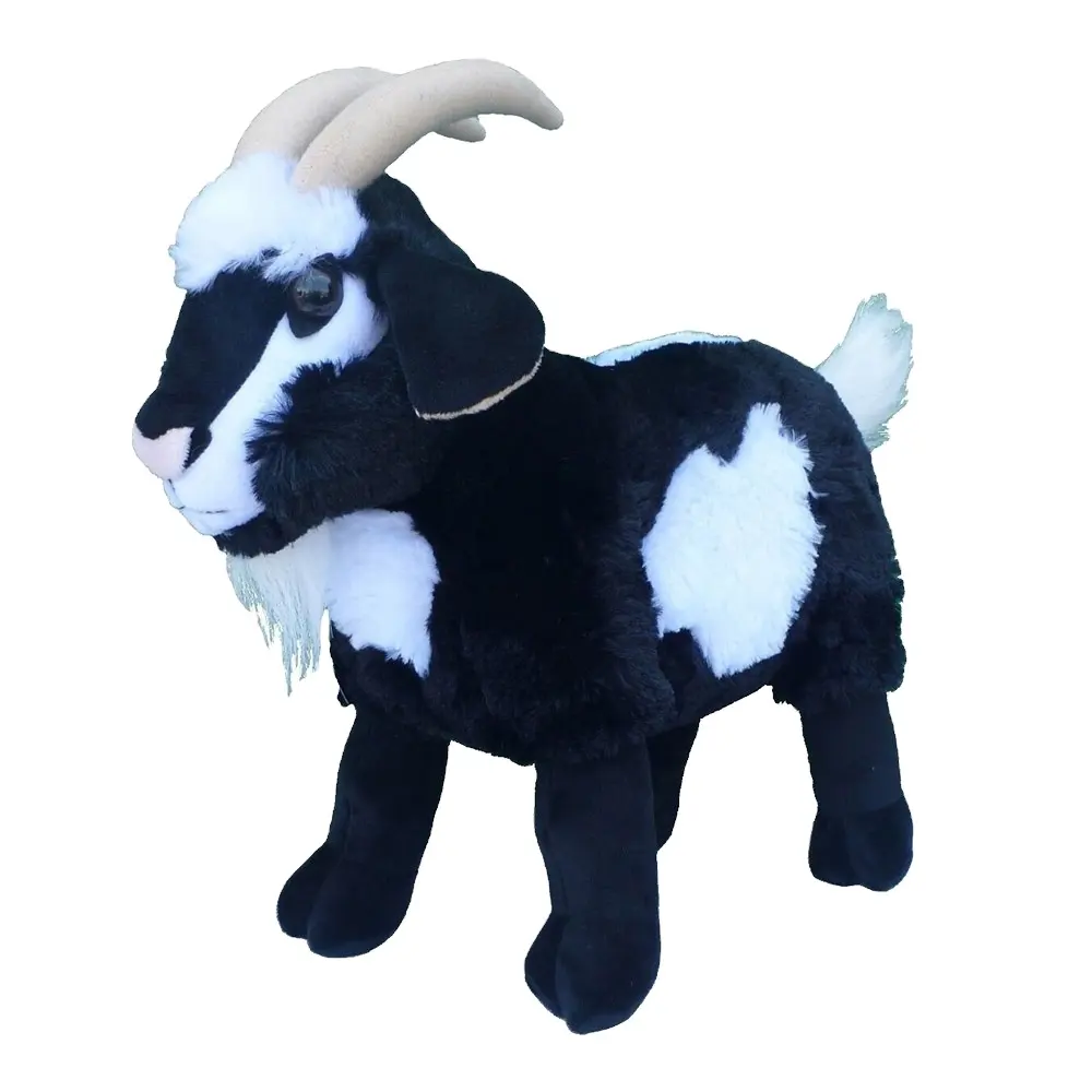 1603 nero bianco capra in piedi peluche farcito morbido animale giocattolo lungo soffice carino fattoria peluche capra