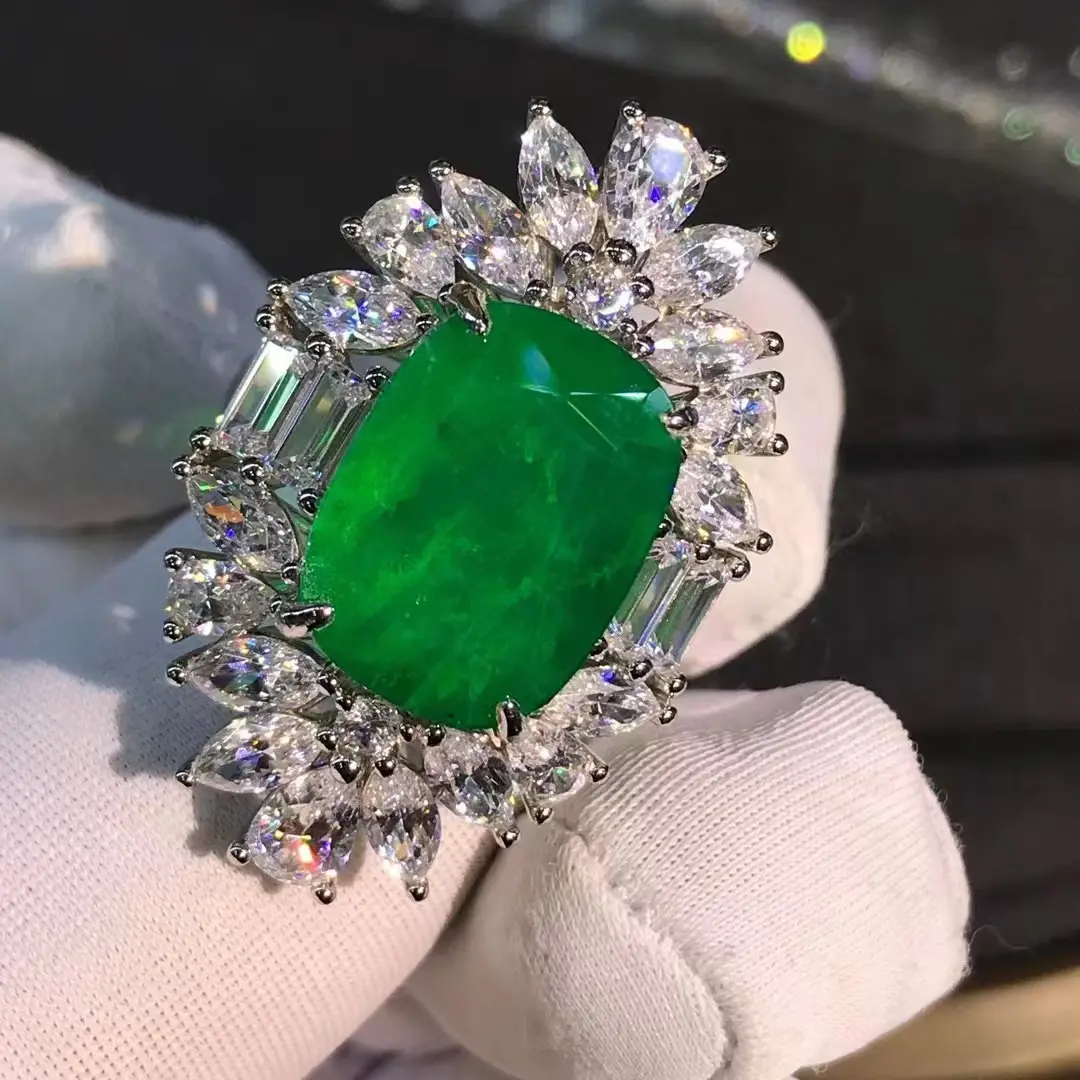 Edelstenen Dame Vintage 10 Karaat Smaragdgroene Ring Voor Paar Verjaardag S925 Sterling Zilveren Fijne Sieraden Smaragd Gesneden Vrouwelijke Feestring