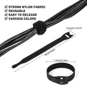 Bridas para cables de colores surtidos, disponibles para OEM, paquete de 100 unidades, ecológicas, autoadhesivas, de nailon con gancho y bucle para agrupar cables - Product Image 2