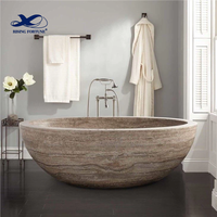 RF Home Decoration Baignoire ronde durable de style occidental Baignoire en pierre de travertin beige naturel