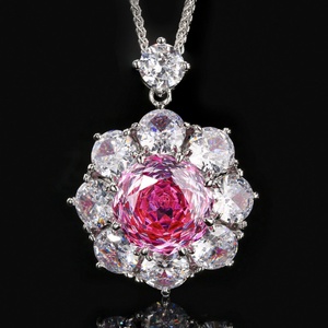Conjunto de Joyería de Cobre Ecológico para Boda, con Zirconia Rosa Roja de 14-1mm, Colgante Redondo, Conjunto de Joyería a Juego para Novia - Product Image 5