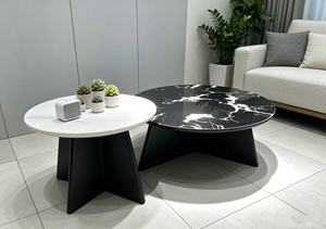 Modern <b>Nesting</b> <b>Coffee</b> <b>Table</b> Set <b>Round</b> Marble Top Metal Frame Contemporary Living Room Furniture - Product Image 6