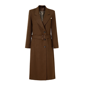 Elegan Long <b>Wool</b> Blend Trench <b>Coat</b> <b>With</b> <b>Belt</b> Double Breasted Notched Collar Full Sleeve Autumn Windproof Solid Color - Product Image 1