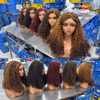 Perruques bouclées longues WXJ en gros, perruques bouclées Pixie, perruques bouclées bordeaux avec dentelle frontale, perruques Pixie bouclées en promotion