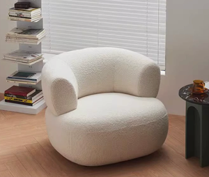 Sillón Puff de Terciopelo Blanco Imitación Piel de Cordero con Relleno de Esponja de Alta Elasticidad para Diseño Nórdico Moderno, Funda Extraíble - Product Image 5