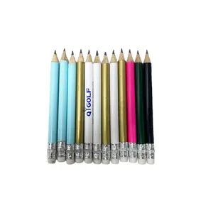 Custom Made Chroma Pink Hb Wooden Golf Pencil Golf Accessories Thin Bulk Wood Mini Golf Pencil With Rubber Eraser