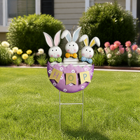 Piquets de jardin en métal robuste en forme de lapin de Pâques et d'œuf, panneau de jardin en métal pour la décoration de pelouse, patio et jardin