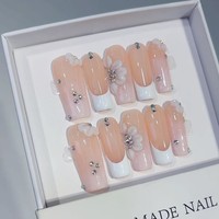 TSZS Faux Ongles à Presser Faits Main, Amande Française, Thème Océan Estival, Rose, Fleur 3D et Coquillage, Réutilisables pour Femme, Usage Quotidien et Fêtes