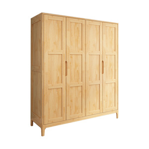 Armario Nórdico de Madera Maciza de Cuatro Puertas con Bisagras, Color Madera Natural, Mueble de Almacenamiento para Dormitorio - Product Image 4