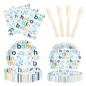 Juego de Vajilla para Fiesta Temática de Baby Shower DAMAI con Diseño de Hello Little Baby, Incluye 7 y 9 Platos de Papel, Vasos y Servilletas para 8 Personas - Product Image 4
