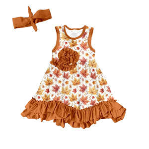 Vestido sin mangas de seda de leche para niña con diadema a juego, vestido para niña pequeña con estampado completo y dobladillo con volantes - Product Image 5