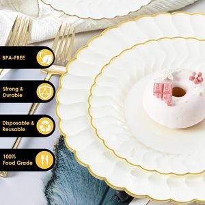 Piatti di Plastica Riutilizzabili con Bordo Dorato, Design Floreale, 25 Pezzi/Sacchetto, 7.5 e 10.25 Pollici, Include Piatto da Cena e Piatto da Dessert da 7.5 Pollici - Product Image 2