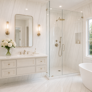 Losa de Piedra Sinterizada con Aspecto de Mármol Blanco Lazawera, Baldosa de Porcelana con Aspecto de Mármol Pulido de 1600 x 3200 x 12 mm para Pared y Suelo - Product Image 6