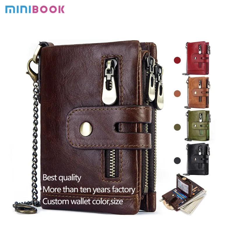Minibook Genuine Leather Male Purses With Zip Coin Customize Logo Men Wallet And Card Holder Wallets Leather Men