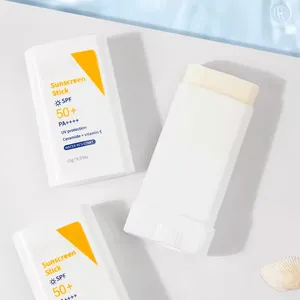 Etiqueta própria atacado personalizada em coreano branco para rosto, protetor solar em bastão transparente com lodo orgânico transparente fosco spf50