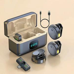 Microphone cravate portable professionnel anti-bruit <span class=keywords><strong>avec</strong></span> affichage numérique et étui pour diffusion mobile en direct - Product Image 4