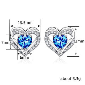 Boucles d'oreilles en cristal bleu clair en forme de cœur E2889, bijoux de mariage romantiques en argent 925 pour femmes - Product Image 5