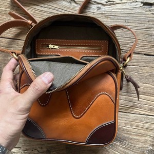Handmade Genuine Leather Crossbody <b>Bag</b> For Men Brown Lightweight Retro Casual Everyday Use - Product Image 4