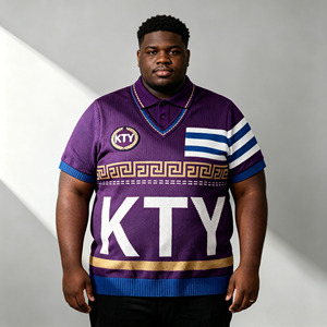 Suéter KTY Jacquard Grueso y Cálido, <span class=keywords><strong>Cuello</strong></span> <span class=keywords><strong>Alto</strong></span> Vintage, Estilo Polo con Parche en el Pecho, Color <span class=keywords><strong>Morado</strong></span>, Tejido de Punto para <span class=keywords><strong>Hombre</strong></span> - Product Image 1