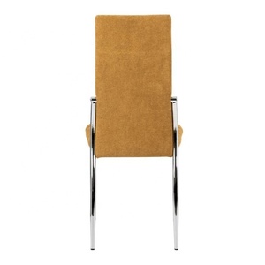 Sedia da Pranzo di Lusso in Tessuto Giallo <span class=keywords><strong>Senape</strong></span> con Design Trapuntato a Griglia, Schienale Alto e Gambe Cromate - Product Image 5
