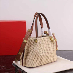 <b>Straw</b> Bohemian Tote <b>Bag</b> With Rivet Decoration Removable Strap Women's Casual Handbag Durable Polyester Lining - Product Image 5